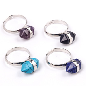 Wholesale Colorful Natural Hexagonal Crystal Stone Ring