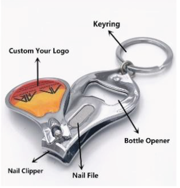 Promotional Custom Logo Novelty Multi Use Bottle Opener Nail Clipper Keychain