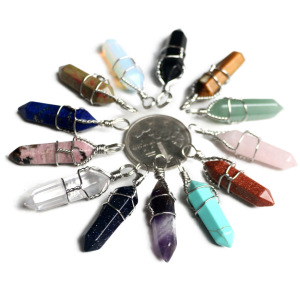 Natural Crystal Stone Hexagonal Prism Pendants