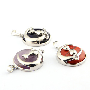 Hot Selling Natural Cute Crystal Moon Cat Design Pendants