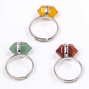 Wholesale Colorful Natural Hexagonal Crystal Stone Ring
