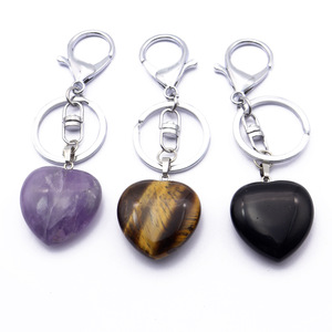 Natural Crystal Heart Shape Stones Keychain
