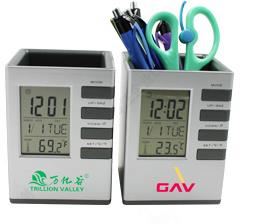 Wholesale Custom Pen Holder Recycling, Pen Holder with Digital Clock,Pen Holder with Leather