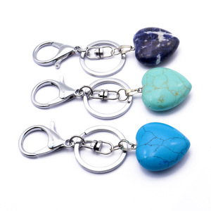 Natural Crystal Heart Shape Stones Keychain