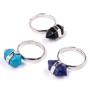 Wholesale Colorful Natural Hexagonal Crystal Stone Ring