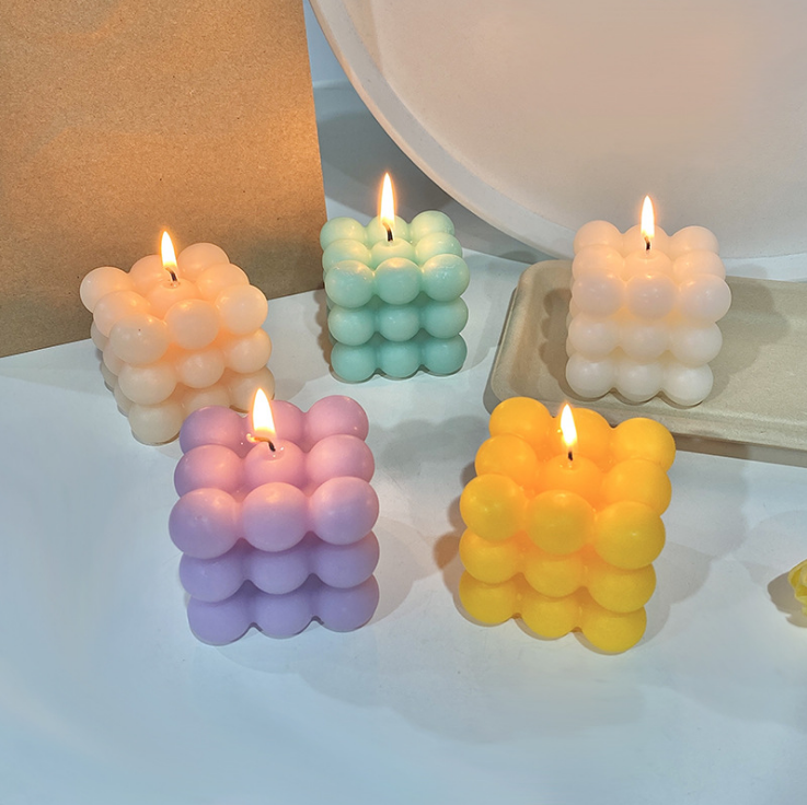 Custom Logo Wholesale Cube Shape Candle In Bulk Scented Soy Wax Bubble Candle