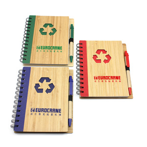 Wholesale Advertising Spiral Bamboo Notebook With Pen