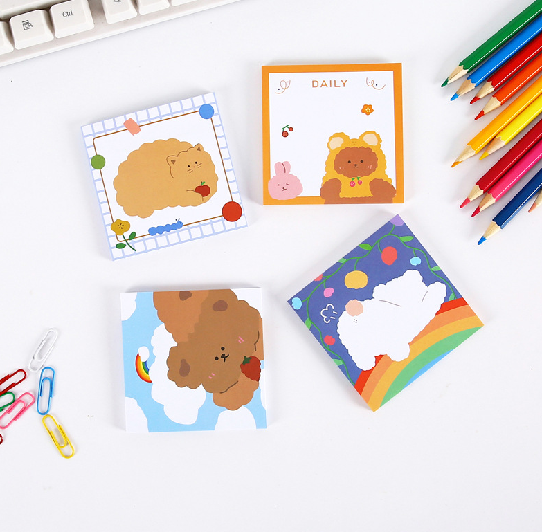Hot Selling Korean Cartoon Small Cute Bear Notebook Student Memo Message Book Factory Stationery Message Note Minimalbstickers