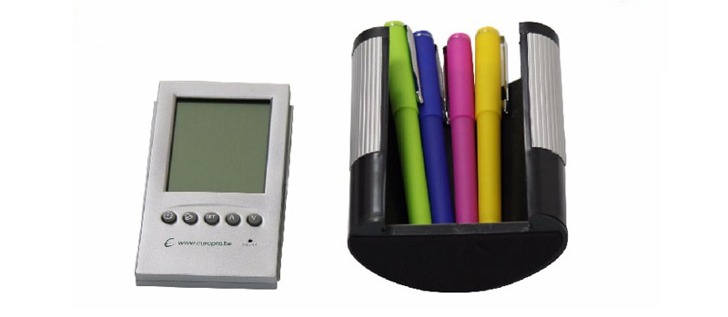 Wholesale Custom Pen Holder Recycling, Pen Holder with Digital Clock,Pen Holder with Leather