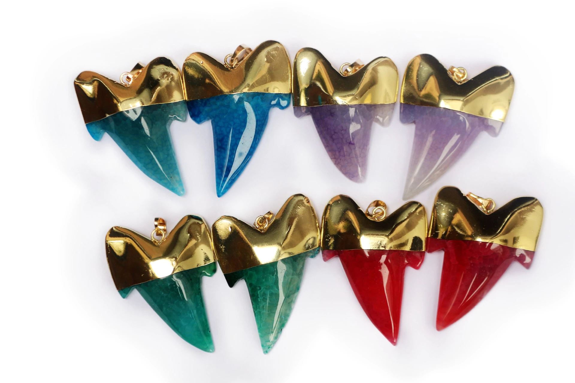 Crystal Stone Shark Tooth Pendants Necklace