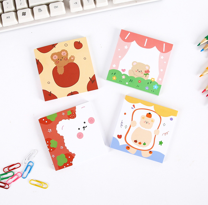 Hot Selling Korean Cartoon Small Cute Bear Notebook Student Memo Message Book Factory Stationery Message Note Minimalbstickers