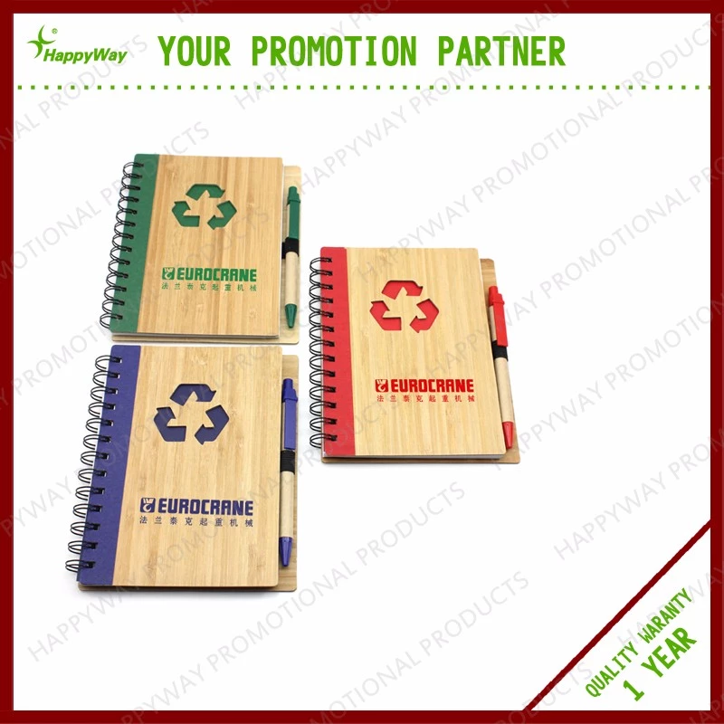 Wholesale Advertising Spiral Bamboo Notebook With Pen