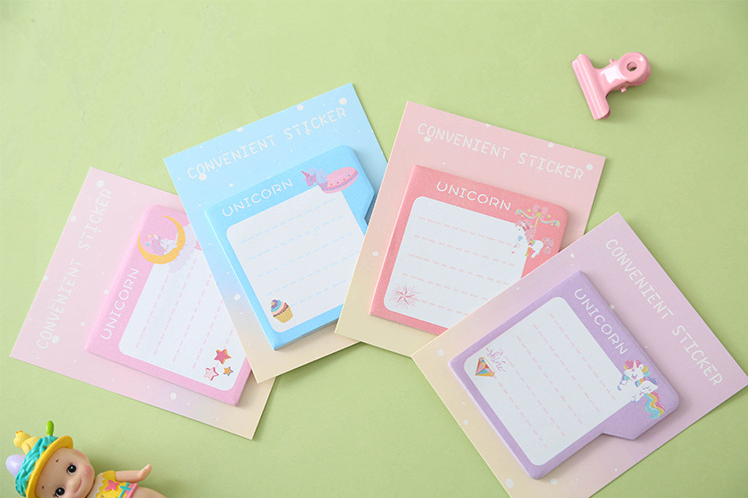 Factory direct selling custom Sticky Notes Unicorn Shape Made In China pad logo Sticky notes wholesale price paper notes