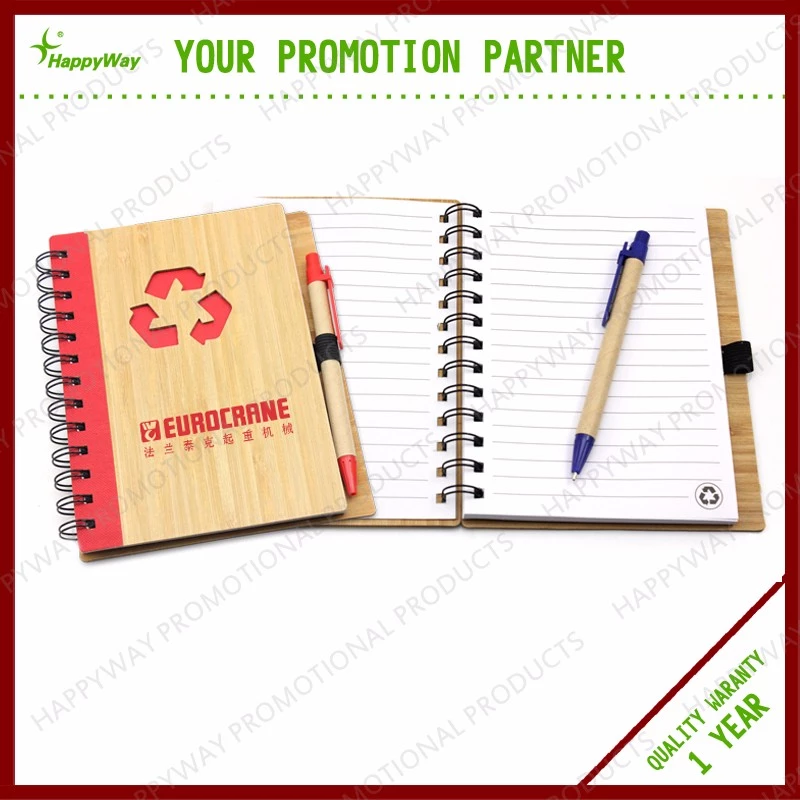 Wholesale Advertising Spiral Bamboo Notebook With Pen