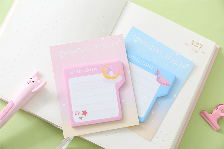 Factory direct selling custom Sticky Notes Unicorn Shape Made In China pad logo Sticky notes wholesale price paper notes