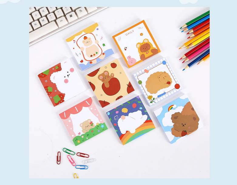 Hot Selling Korean Cartoon Small Cute Bear Notebook Student Memo Message Book Factory Stationery Message Note Minimalbstickers