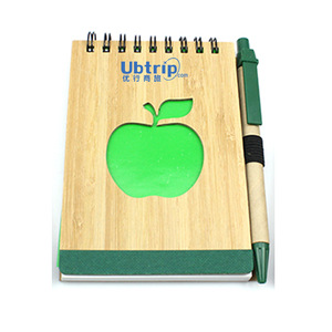 Bamboo Spiral Notepad With Logo Pen, MOQ 1000 PCS 0703047 One Year Quality Warranty