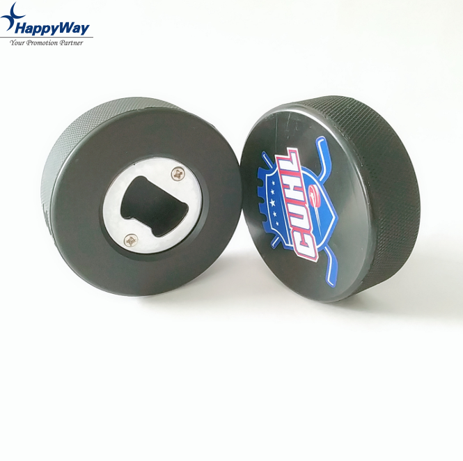 Custom Promotional Advertising Wholesale Hockey Puck Bottle Opener With Logo Printing